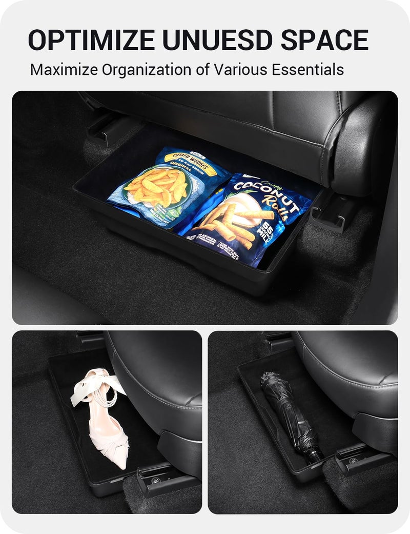 BASENOR 2Pack Tesla Model Y Under Seat Storage Box, Waterproof Hidden Storage Underseat Organizer with Lid Cover Tray for 2020-2024 Model Y Accessories - Image 3