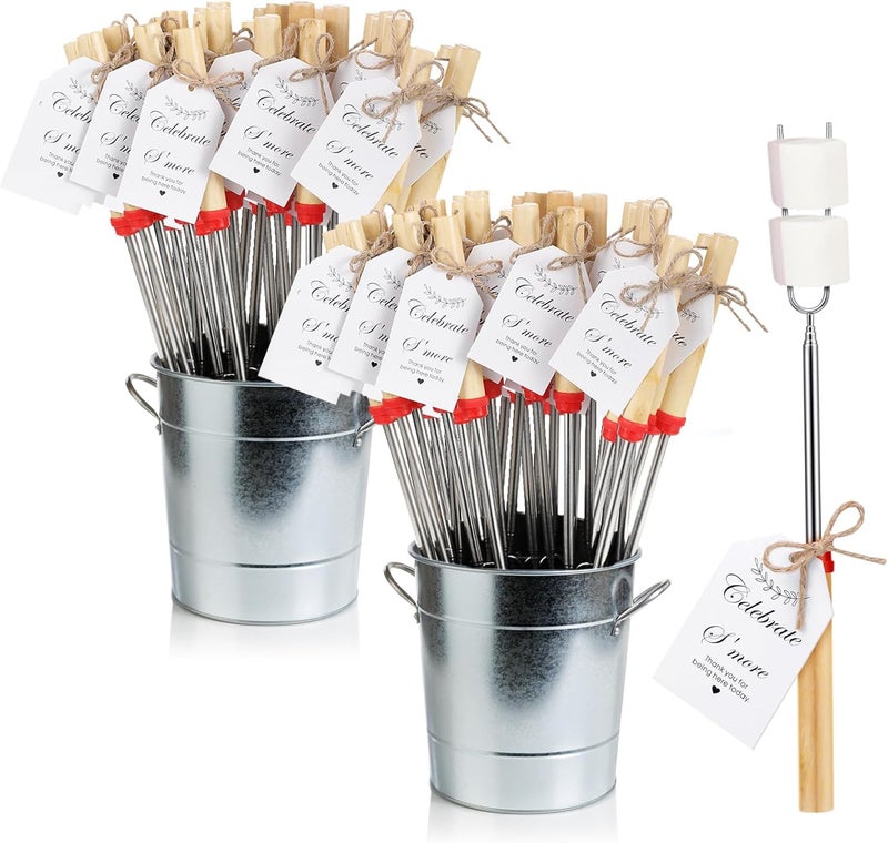 Yoande 48 Sets S'mores Party Favor Includes Smores Sticks for Fire Pit Celebrate Smore Birthday Party Favors Tags with String Extendable Marshmellow Sticks Smores Skewers for Wedding Camping - Image 1