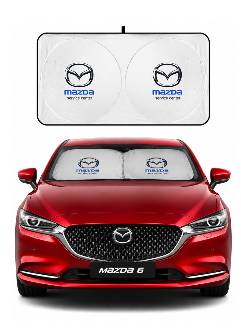 MAZDA Original Car Windshield Sunshade Front and Rear Set Foldable UV Protection Heat Reflector Car Interior Cooler Dashboard Protector Easy Install Summer Parking Accessory 150x75 cm Compatible Mazda Cars - Image 1
