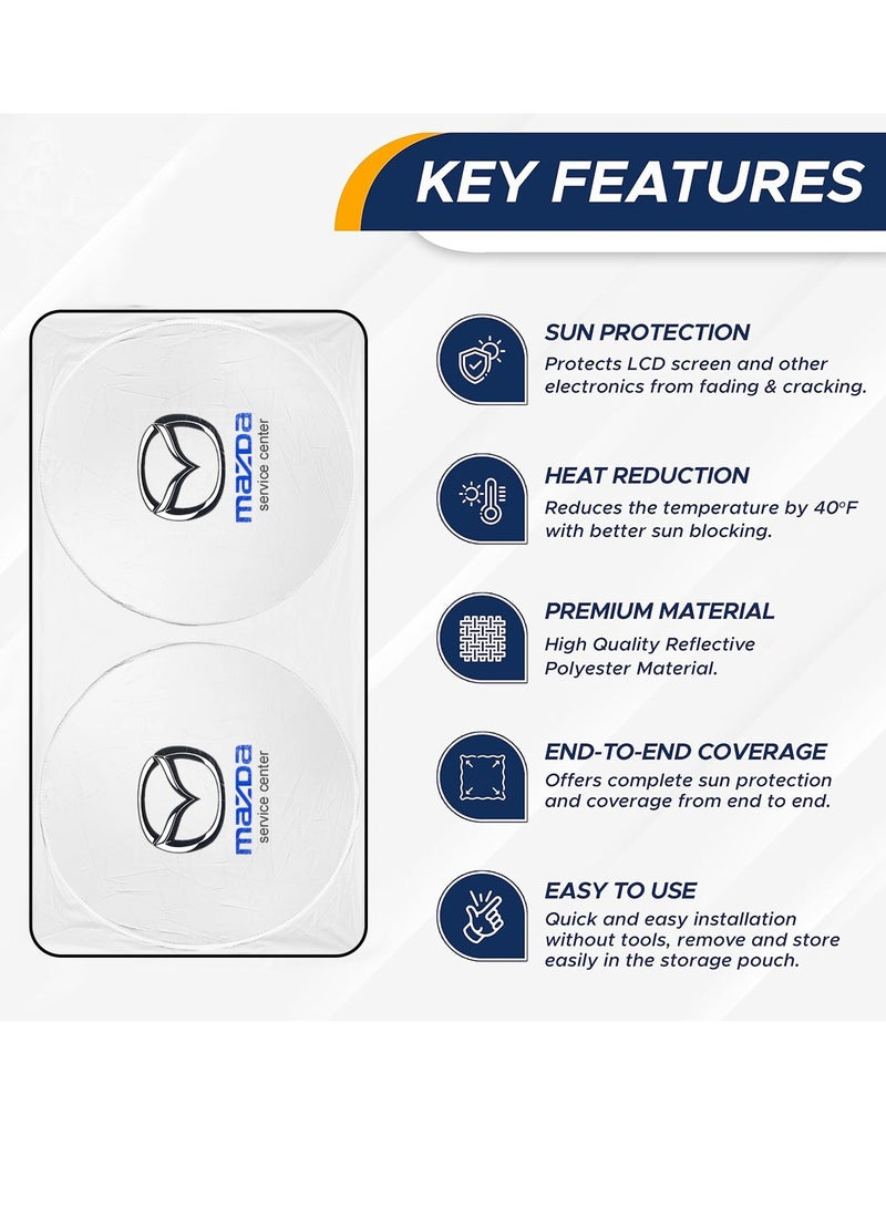 MAZDA Original Car Windshield Sunshade Front and Rear Set Foldable UV Protection Heat Reflector Car Interior Cooler Dashboard Protector Easy Install Summer Parking Accessory 150x75 cm Compatible Mazda Cars - Image 3
