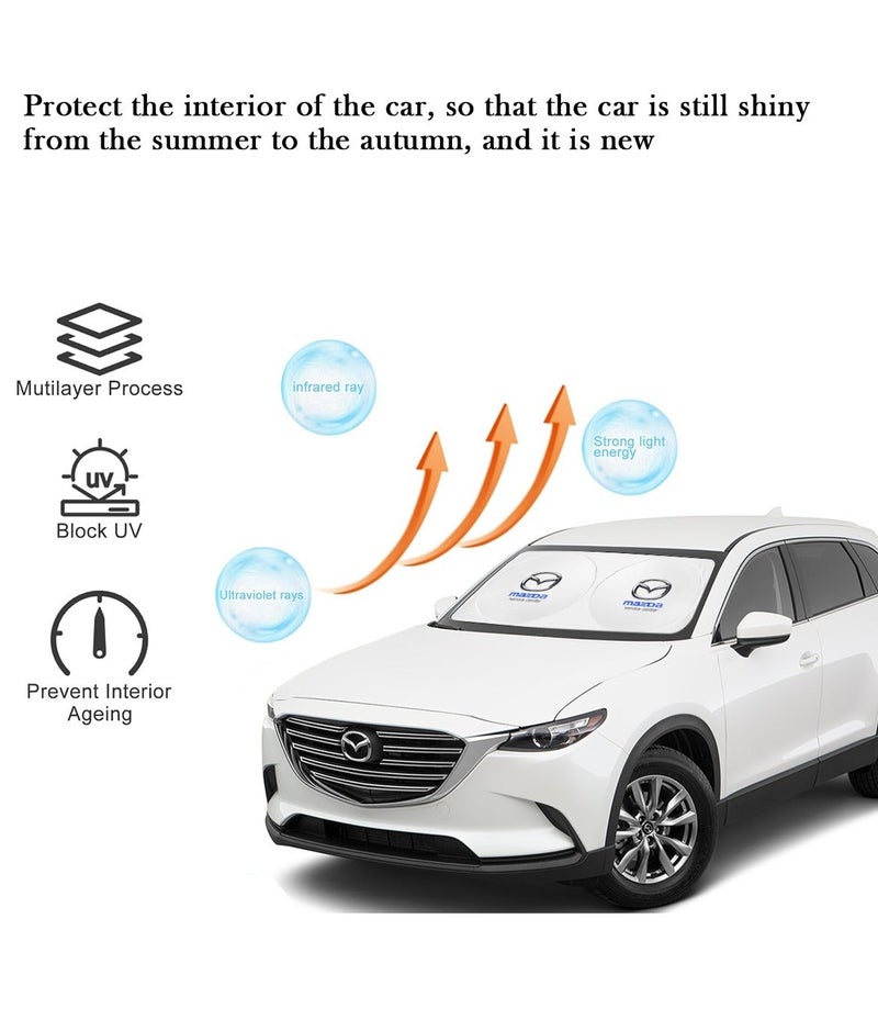MAZDA Original Car Windshield Sunshade Front and Rear Set Foldable UV Protection Heat Reflector Car Interior Cooler Dashboard Protector Easy Install Summer Parking Accessory 150x75 cm Compatible Mazda Cars - Image 5