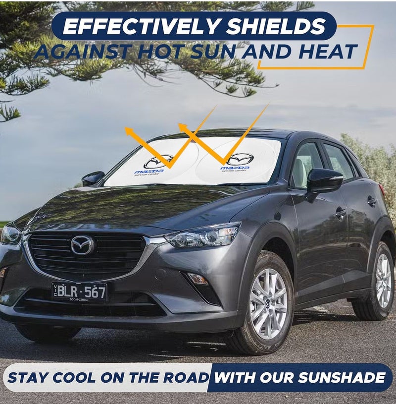 MAZDA Original Car Windshield Sunshade Front and Rear Set Foldable UV Protection Heat Reflector Car Interior Cooler Dashboard Protector Easy Install Summer Parking Accessory 150x75 cm Compatible Mazda Cars - Image 4