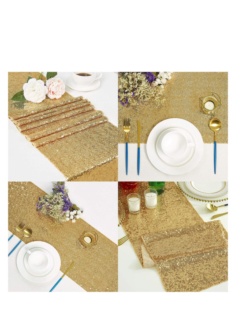 SYOSI Satin Table Runner, 3 Pack Sequin Table Runner Rose Gold Sequin Table Cloth for Rectangle Tables Sparkle Table Covers - Image 3