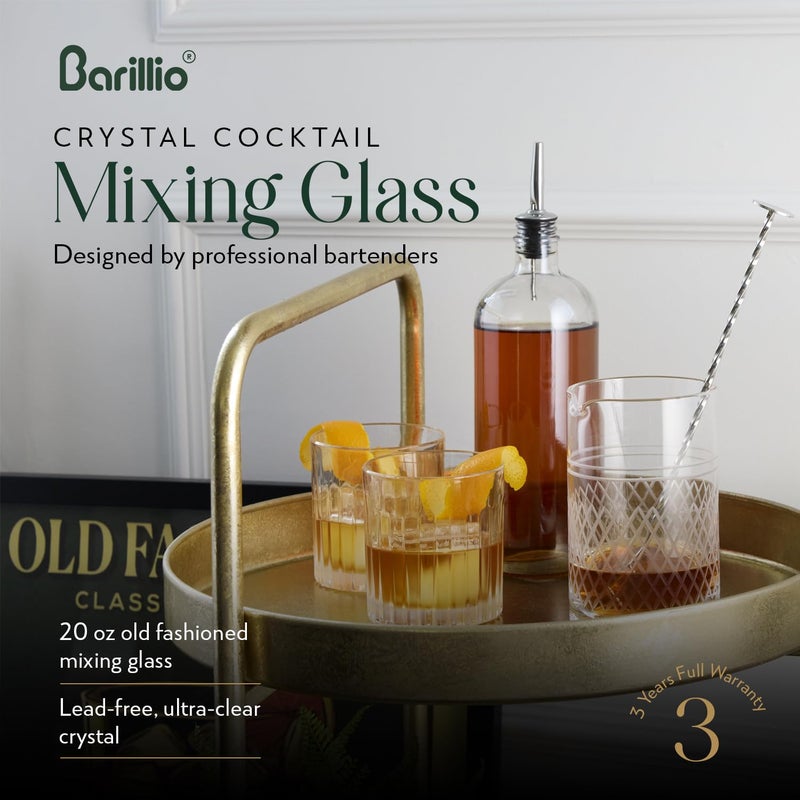 Barillio Crystal Cocktail Mixing Glass - 20 Oz (600 ml) Seamless Weighted With Thick & Sturdy Bottom Cocktail Stirring Pitcher | Old Fashioned Beaker - Bartender Mixology Accessories to Stir Cocktails - Image 3