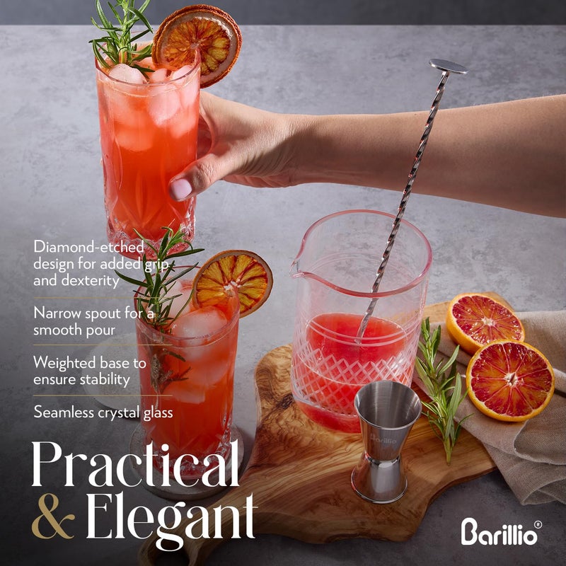 Barillio Crystal Cocktail Mixing Glass - 20 Oz (600 ml) Seamless Weighted With Thick & Sturdy Bottom Cocktail Stirring Pitcher | Old Fashioned Beaker - Bartender Mixology Accessories to Stir Cocktails - Image 4