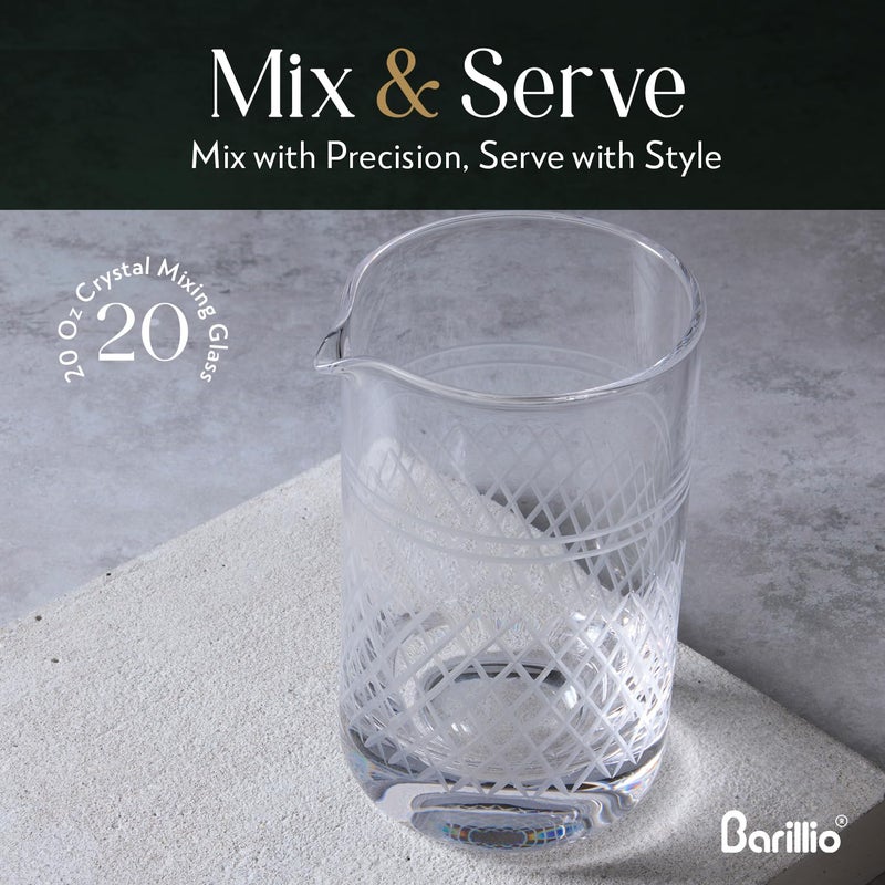 Barillio Crystal Cocktail Mixing Glass - 20 Oz (600 ml) Seamless Weighted With Thick & Sturdy Bottom Cocktail Stirring Pitcher | Old Fashioned Beaker - Bartender Mixology Accessories to Stir Cocktails - Image 2
