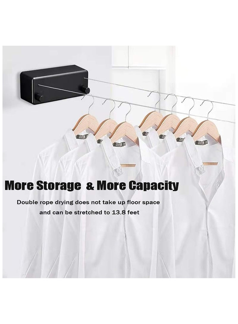 Retractable Clothesline with Adjustable Stainless Steel Double Rope black - Image 2