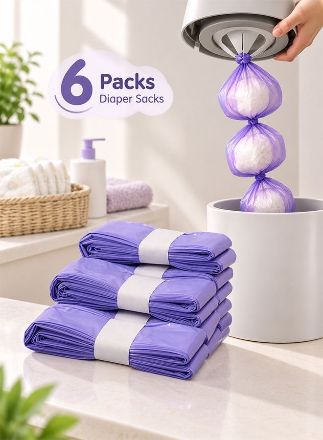 Super ZYouth 6 Packs Nappy Bin Refills, Diaper Disposal Bag Refills, Leak-Resistant Baby Nappy Sacks for Nappy Bin, Easy-Tie Continuous Liner for Home & Nursery, 4.5m Each Pack - Image 1