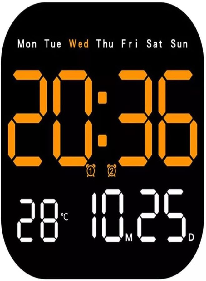Reloj de Pared Digital, Reloj Despertador de visualización Grande con Control Remoto, Reloj Digital con luz Nocturna, Fecha Semana, Temperatura para recámara (Naranja) - Image 3
