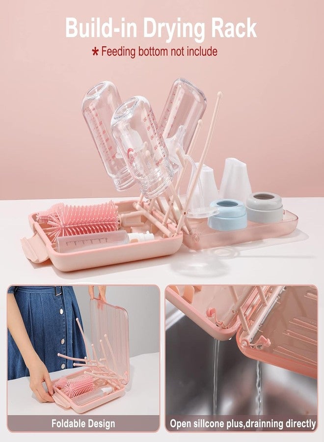 Onomie 6 in 1 Baby Bottle Cleaner Set with Drying Rack,Silicone Baby Bottle,Straw Brush,Nipple Brush,Soap Dispenser and Storage Box, Portable Essentials for Home&Travel (Pink) - Image 4