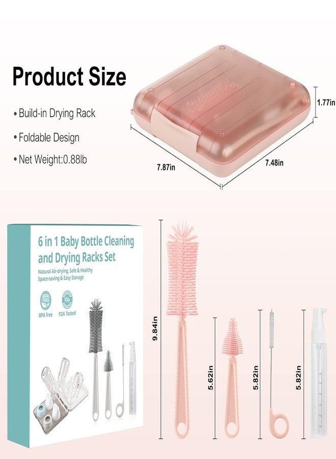 Onomie 6 in 1 Baby Bottle Cleaner Set with Drying Rack,Silicone Baby Bottle,Straw Brush,Nipple Brush,Soap Dispenser and Storage Box, Portable Essentials for Home&Travel (Pink) - Image 2