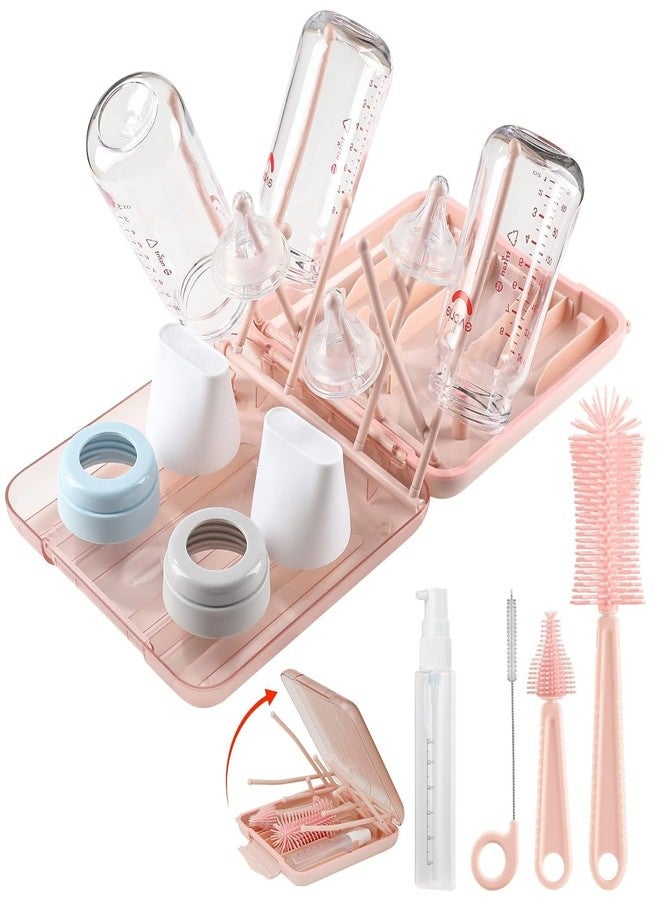 Onomie 6 in 1 Baby Bottle Cleaner Set with Drying Rack,Silicone Baby Bottle,Straw Brush,Nipple Brush,Soap Dispenser and Storage Box, Portable Essentials for Home&Travel (Pink) - Image 1