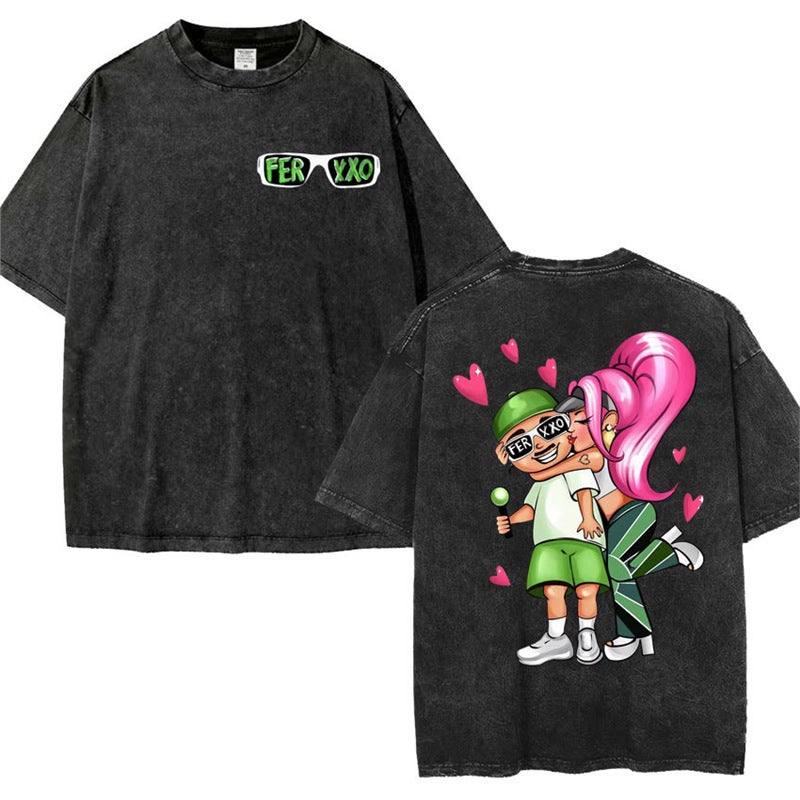 Feid Ferxxo World Tour 2024 Retro Washed T Shirt Men Women 9 - Image 1