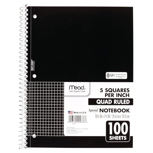 Mead Spiral Notebook 1 Subject Graph Ruled Paper 712 x 1012 100 Sheets Black 05676AA5