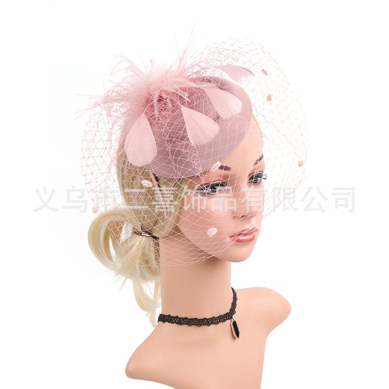 Generic Bridal Tulle Fascinator Fashion Headband Feather Mini Hat Clip Nude pink