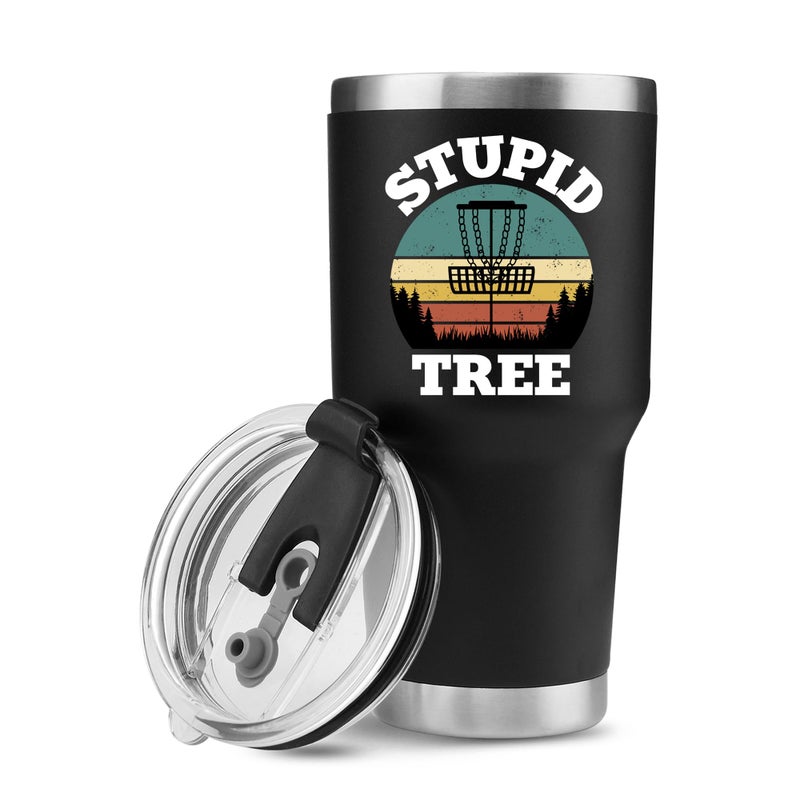 Panvola Stupid Tree Funny Disc Golf Player Vacuum Insulated Tumbler Retro Stainless Steel With Removable Lid Drinkware 30 oz