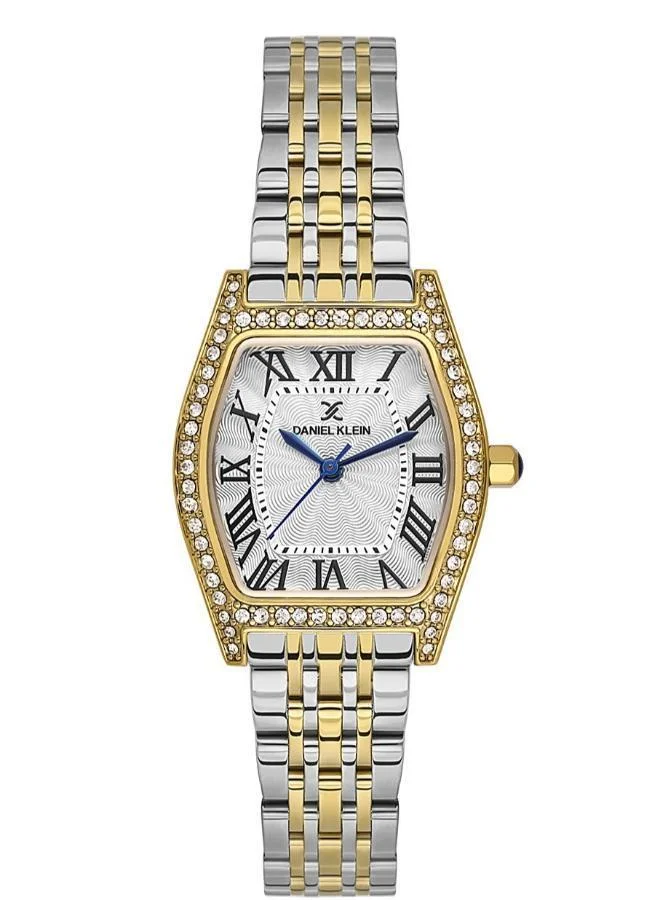 Daniel Klein Women's Stainless Steel Gold Alloy Case Analog Silver Diamond Emboss Dial Japanese Quartz Premium 30 Meters Water Resistant