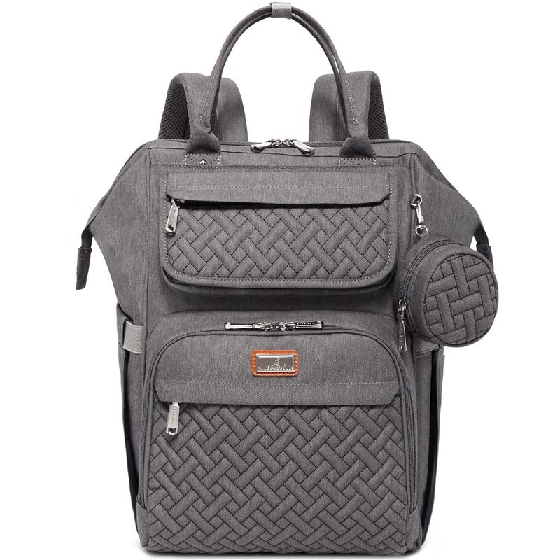 BabbleRoo Diaper Bag Backpack, Multifunction Large Bags with Changing Pad & Stroller Straps & Pacifier Case, Unisex Stylish Travel Back Pack Nappy Changing Bag for Moms Dads (Dark Gray) - Image 1