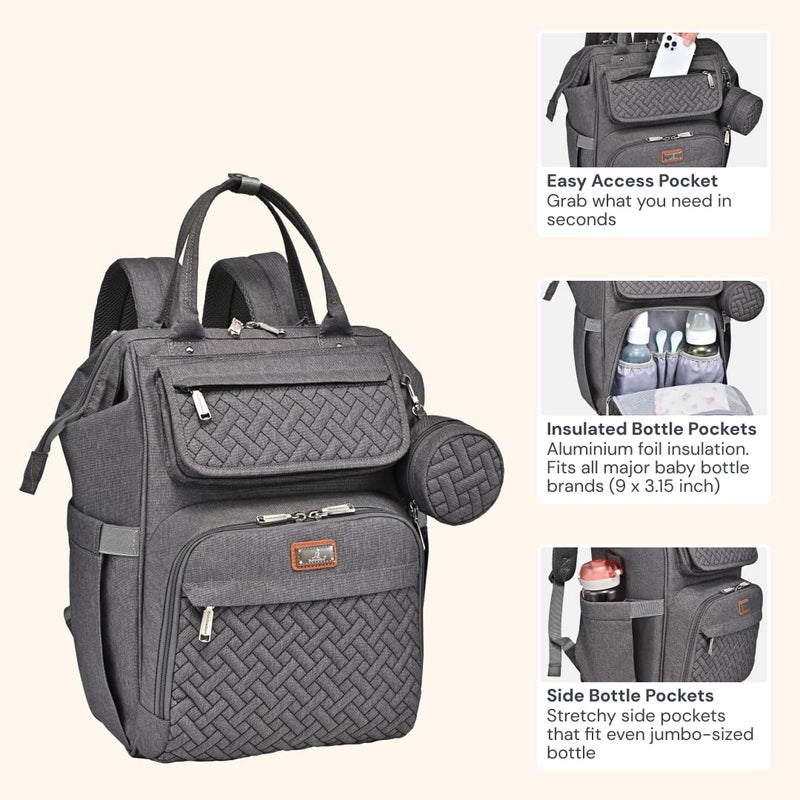 BabbleRoo Diaper Bag Backpack, Multifunction Large Bags with Changing Pad & Stroller Straps & Pacifier Case, Unisex Stylish Travel Back Pack Nappy Changing Bag for Moms Dads (Dark Gray) - Image 3