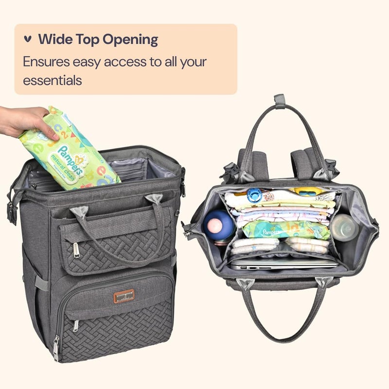 BabbleRoo Diaper Bag Backpack, Multifunction Large Bags with Changing Pad & Stroller Straps & Pacifier Case, Unisex Stylish Travel Back Pack Nappy Changing Bag for Moms Dads (Dark Gray) - Image 2