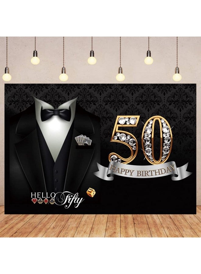 Leyiyi 8X6Ft Photography Backdrop For Man 50Th Happy Birthday Necktie Suit Tuxedo Clothes Father Man Gentleman Birthday Party Photo Background Banner Decor Portrait Shoot Studio Props Wallpaper - Image 1
