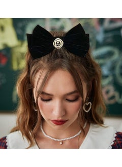 BTFMEI 2 PCS Bow Hair Clip, Velvet Bowknot Hair Clip, Vintage Rose Hair Clips for Women, Girls, Toddlers, And Teens Hair Accessories (Black)  - Image 2