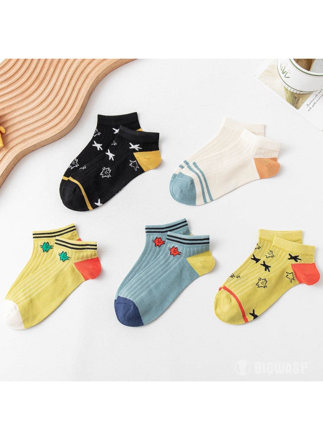 Bumblebee Summer Style 5-pack Kids Cotton Socks, Boys' Low-cut Mesh Breathable Seamless School Socks - Image 3