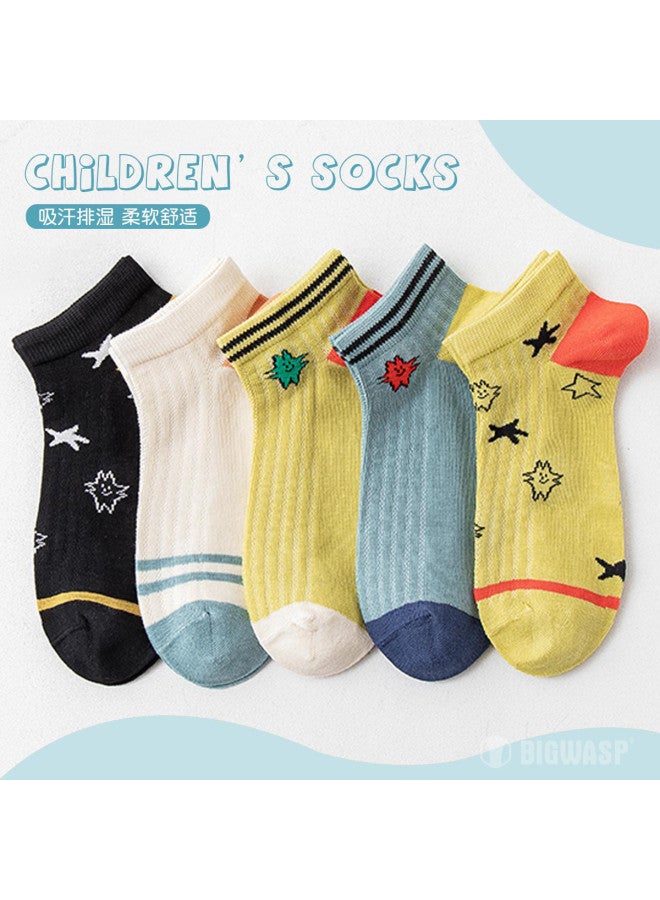 Bumblebee Summer Style 5-pack Kids Cotton Socks, Boys' Low-cut Mesh Breathable Seamless School Socks - Image 2