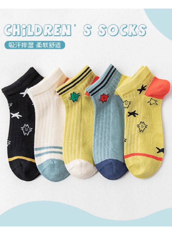 Bumblebee Summer Style 5-pack Kids Cotton Socks, Boys' Low-cut Mesh Breathable Seamless School Socks - Image 1