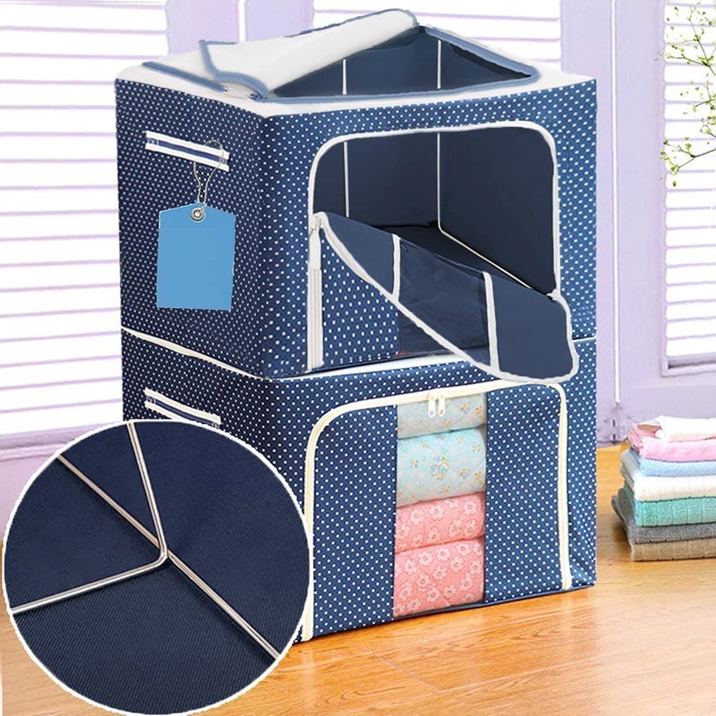 Zorzel Cloth Storage Bins Boxes Foldable Stackable Saree Living Container Organizer with Metal Frame Basket Set with Large Clear Window Carry Handles For Bedding BedroomsMulti Color Multi Design - Image 3