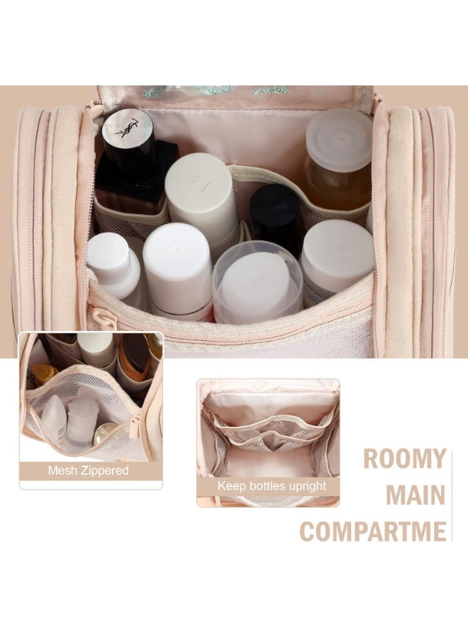 Hanging Travel Toiletry Bag with Waterproof Hook, Large Capacity Portable Organizer for Men & Women, Multi-Compartment Easy-Clean Bathroom Bag, Beige - Image 3