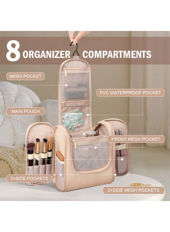 Hanging Travel Toiletry Bag with Waterproof Hook, Large Capacity Portable Organizer for Men & Women, Multi-Compartment Easy-Clean Bathroom Bag, Beige - Image 2
