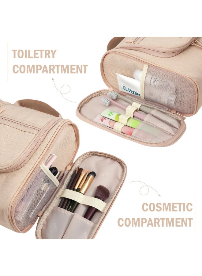 Hanging Travel Toiletry Bag with Waterproof Hook, Large Capacity Portable Organizer for Men & Women, Multi-Compartment Easy-Clean Bathroom Bag, Beige - Image 5