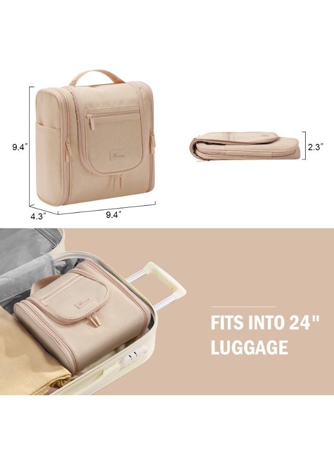 Hanging Travel Toiletry Bag with Waterproof Hook, Large Capacity Portable Organizer for Men & Women, Multi-Compartment Easy-Clean Bathroom Bag, Beige - Image 4