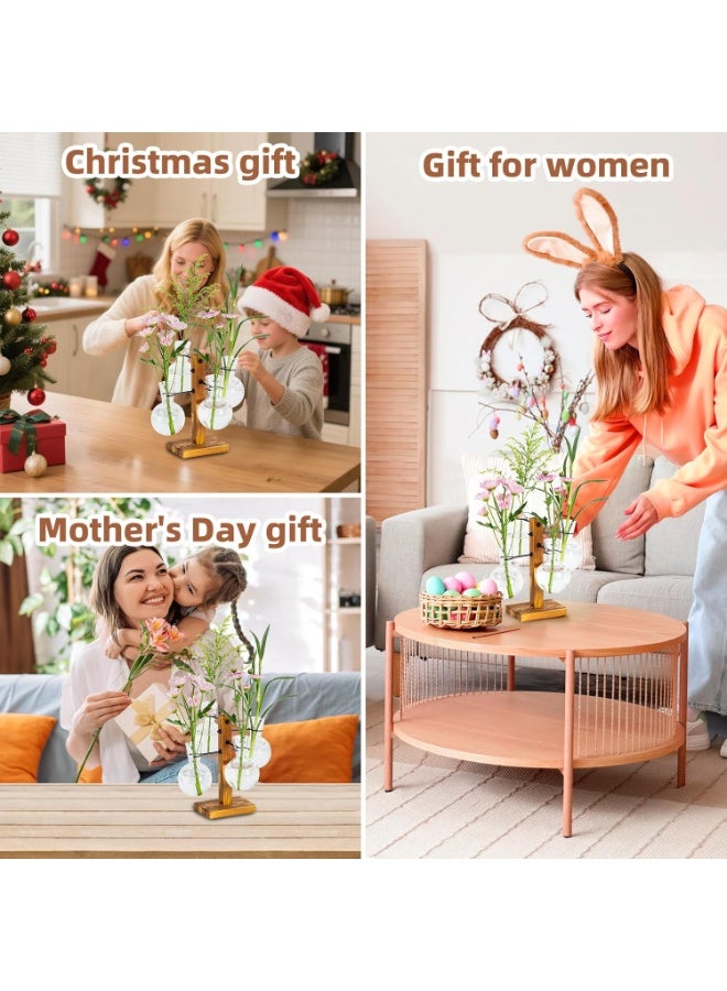 يوقليف محطة إكثار النباتات مع حامل خشبي، مزهريات إكثار للنباتات، طقم تررم للمنزل والمكتب وديكور الحديقة، هدايا لمحبي النباتات - مزهريات زجاجية بأربعة مصابيح - Image 5