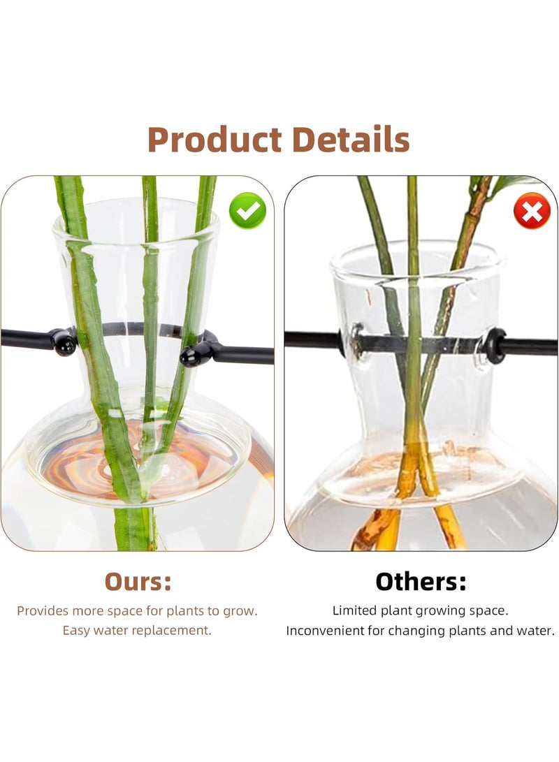 يوقليف محطة إكثار النباتات مع حامل خشبي، مزهريات إكثار للنباتات، طقم تررم للمنزل والمكتب وديكور الحديقة، هدايا لمحبي النباتات - مزهريات زجاجية بأربعة مصابيح - Image 3