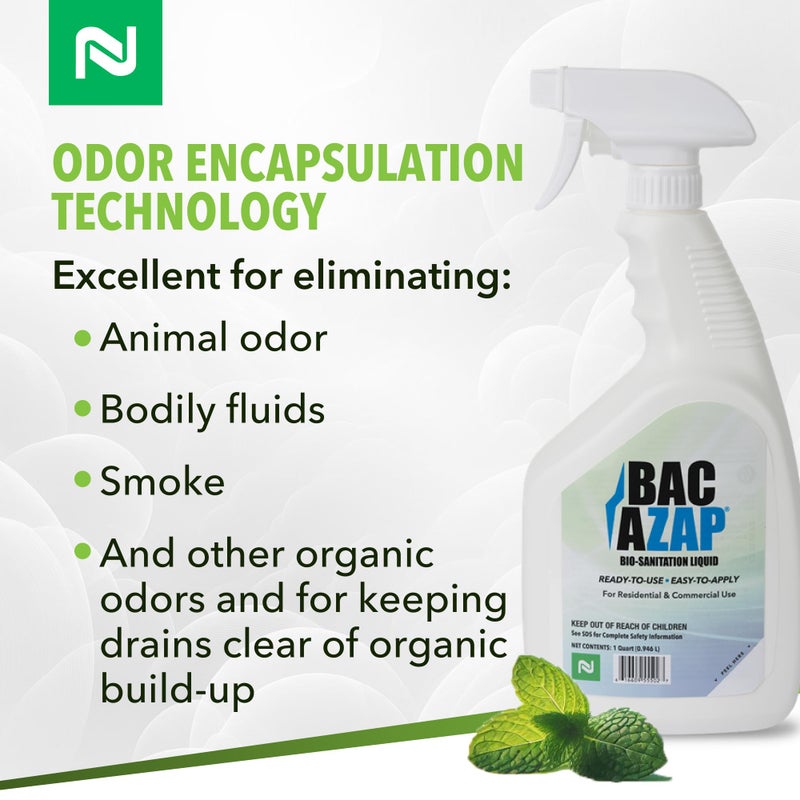 Nisus Bac-Azap Odor Eliminator, Ready-to-Use Bio-Sanitization Liquid, Neutralizes Organic Waste Odors, Safe for Plumbing, 1 Quart - Image 3