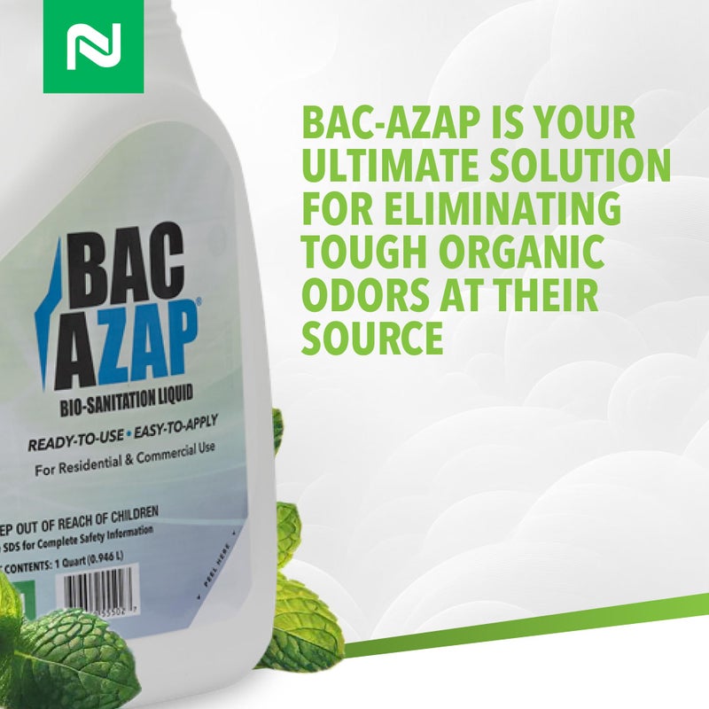 Nisus Bac-Azap Odor Eliminator, Ready-to-Use Bio-Sanitization Liquid, Neutralizes Organic Waste Odors, Safe for Plumbing, 1 Quart - Image 2