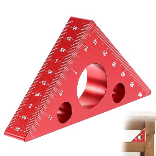 Serplex® 2.56'' Triangle Ruler Woodwork Ruler Depth Meauring Ruler, Aluminum Alloy Architect Scale Ruler, 3-Sided Ruler, 45/90 Degree with Imperial and Metric Scales Measuring Tool for Woodworking - Image 1