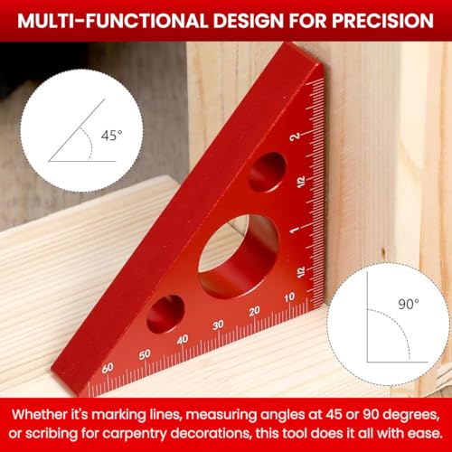 Serplex® 2.56'' Triangle Ruler Woodwork Ruler Depth Meauring Ruler, Aluminum Alloy Architect Scale Ruler, 3-Sided Ruler, 45/90 Degree with Imperial and Metric Scales Measuring Tool for Woodworking - Image 4