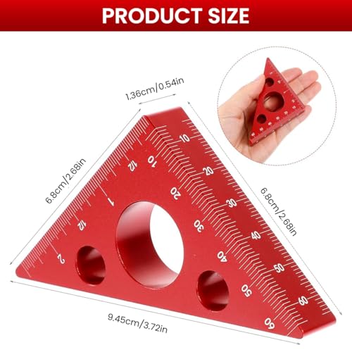 Serplex® 2.56'' Triangle Ruler Woodwork Ruler Depth Meauring Ruler, Aluminum Alloy Architect Scale Ruler, 3-Sided Ruler, 45/90 Degree with Imperial and Metric Scales Measuring Tool for Woodworking - Image 2