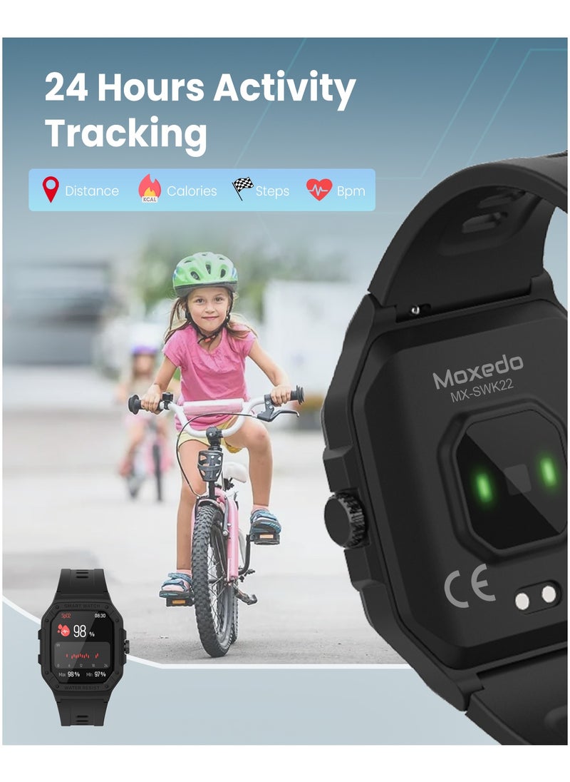 Moxedo Moxedo Junior SmartWatch 1.7” HD Screen for Girls/Boys with Cool 6 Watch Faces Sleep Mode 22 Sports Modes Alarm Clock Pedometer with Built-in Kids Games (Black)  - Image 3