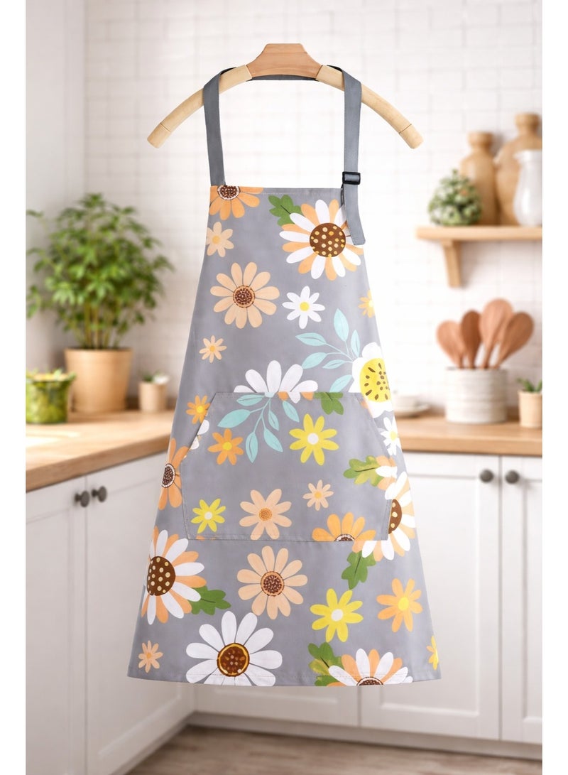 Women’s Waterproof Adjustable Apron with Pockets – Floral Kitchen Apron for Baking, Cooking, Gardening & BBQ - Image 2