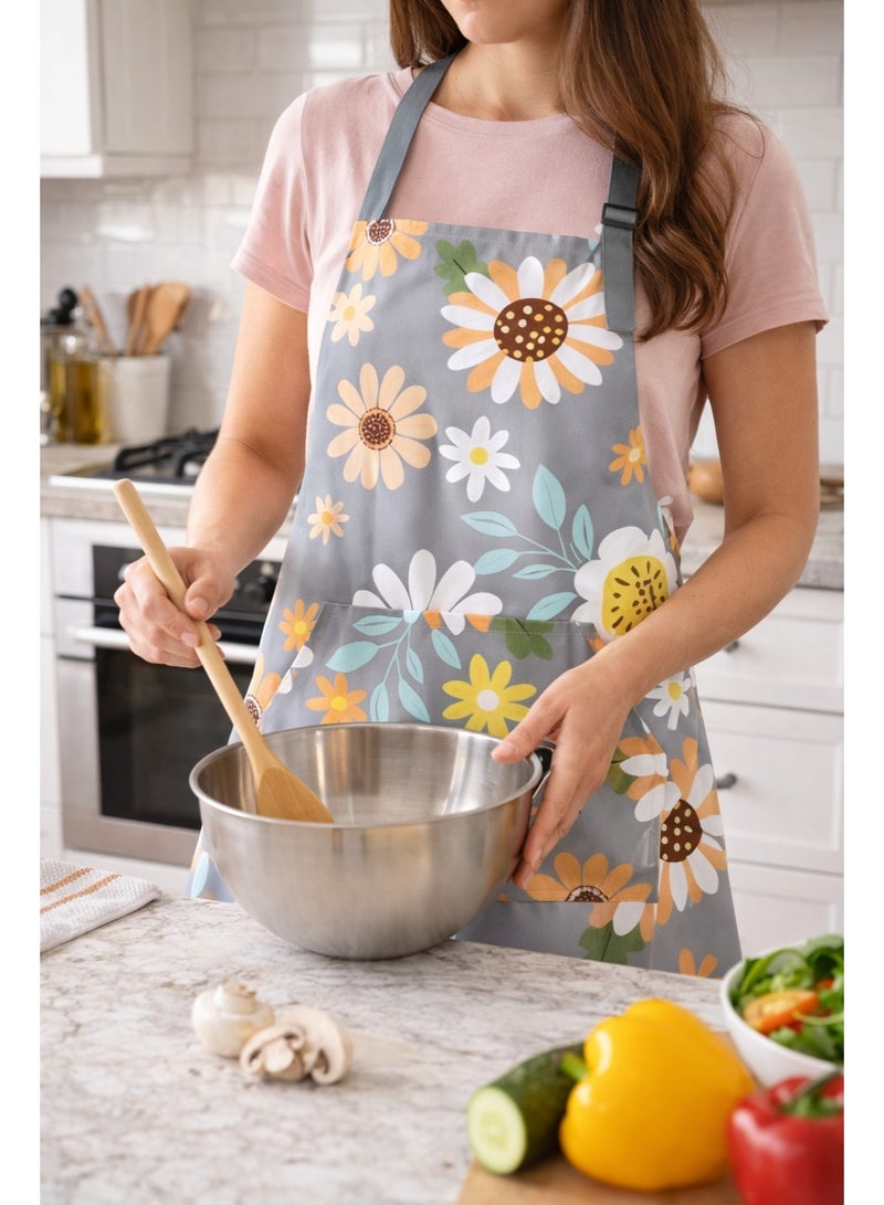 Women’s Waterproof Adjustable Apron with Pockets – Floral Kitchen Apron for Baking, Cooking, Gardening & BBQ - Image 1