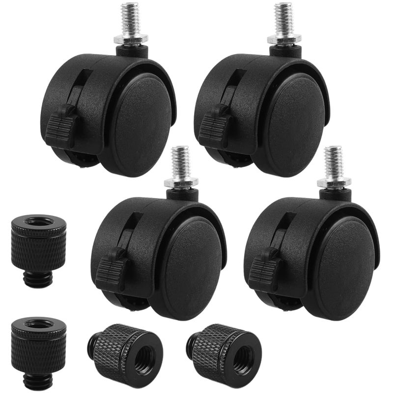 HOWDIA 4 Pcs M8×1.25 Thread (with 3/8 Adapter Nuts) 1.5" Swivel Caster Wheels with Brake, Light-Duty Casters Replacement for Carts/Small Furniture, Fits Metric M8 & Imperial 3/8, (30kg Total, 4-Pack) - Image 1