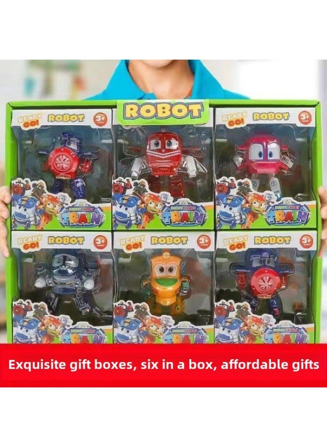 Transforming Car Robot Toy South Korea Anime Dynamic Train Man Family Kids Gift Educational Assembled Toy-Color:Transformed Gift Set - Image 1