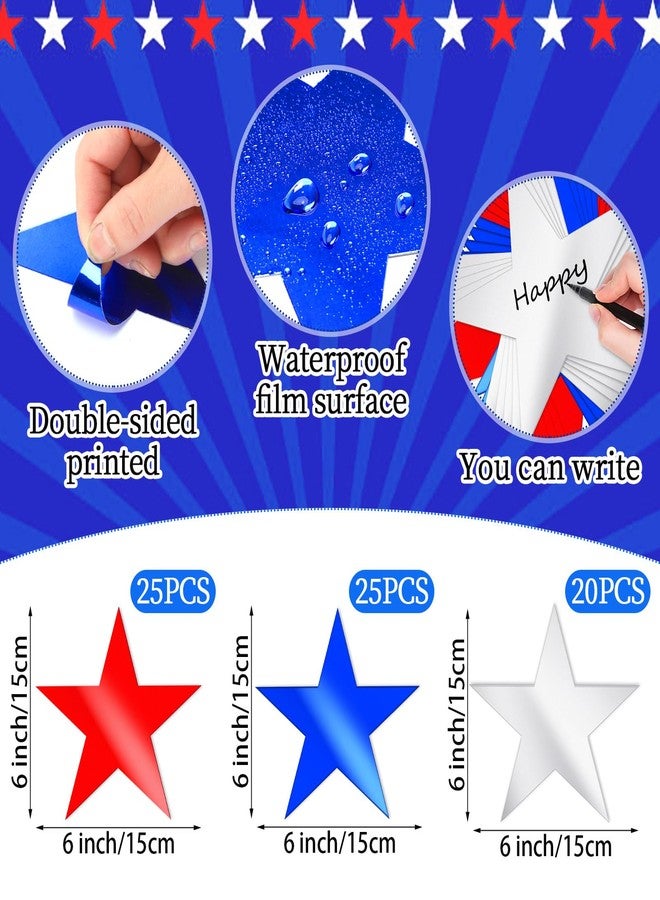 JULBEAR 70 Pcs Red White and Blue Stars Confetti, Bright Glitter Double Printed Paper Cardboard Stars Decorations for Bulletin Board Classroom Wall Party Handmade Banner Decoration Supply - Image 2