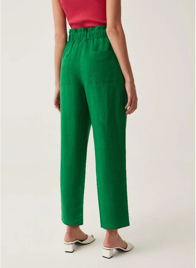 Ovs Ovs Paper Bag Trousers In Linen And Viscose
