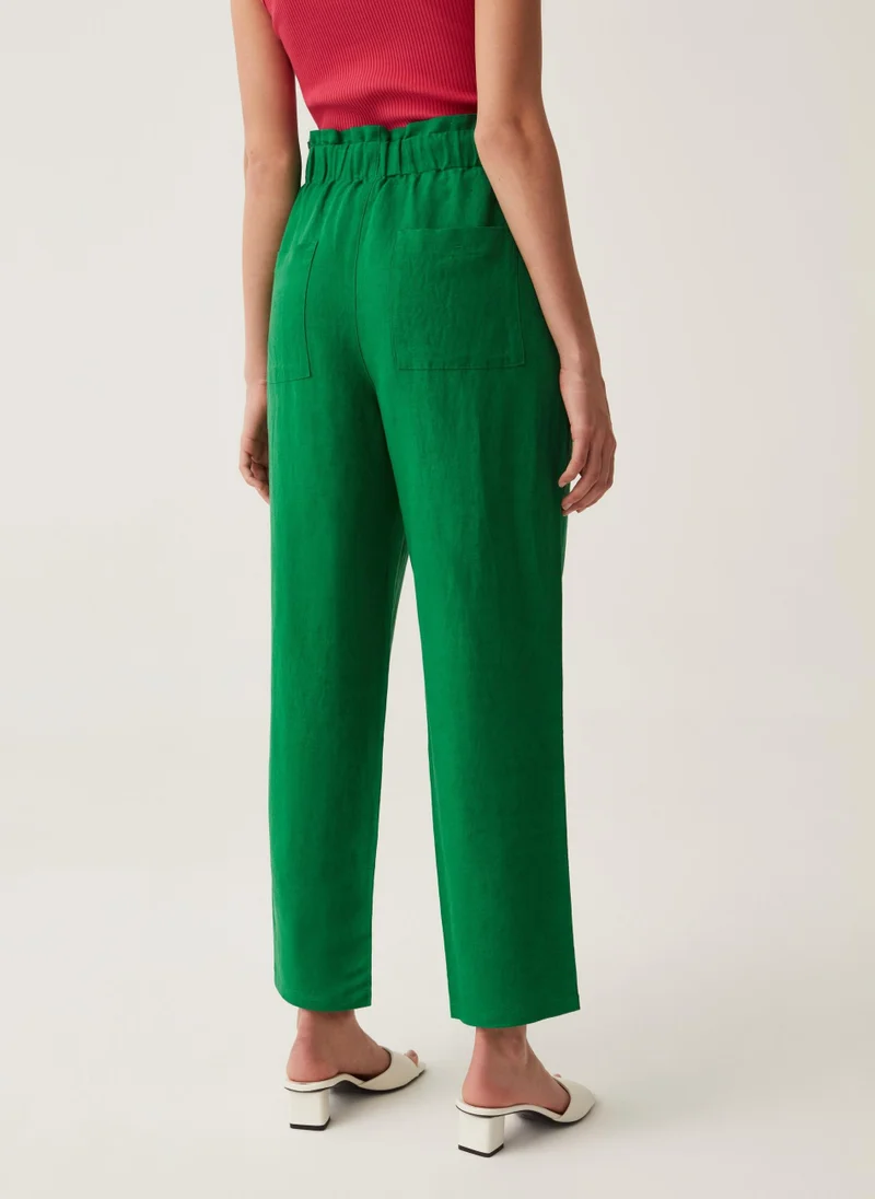 او في اس Ovs Paper Bag Trousers In Linen And Viscose