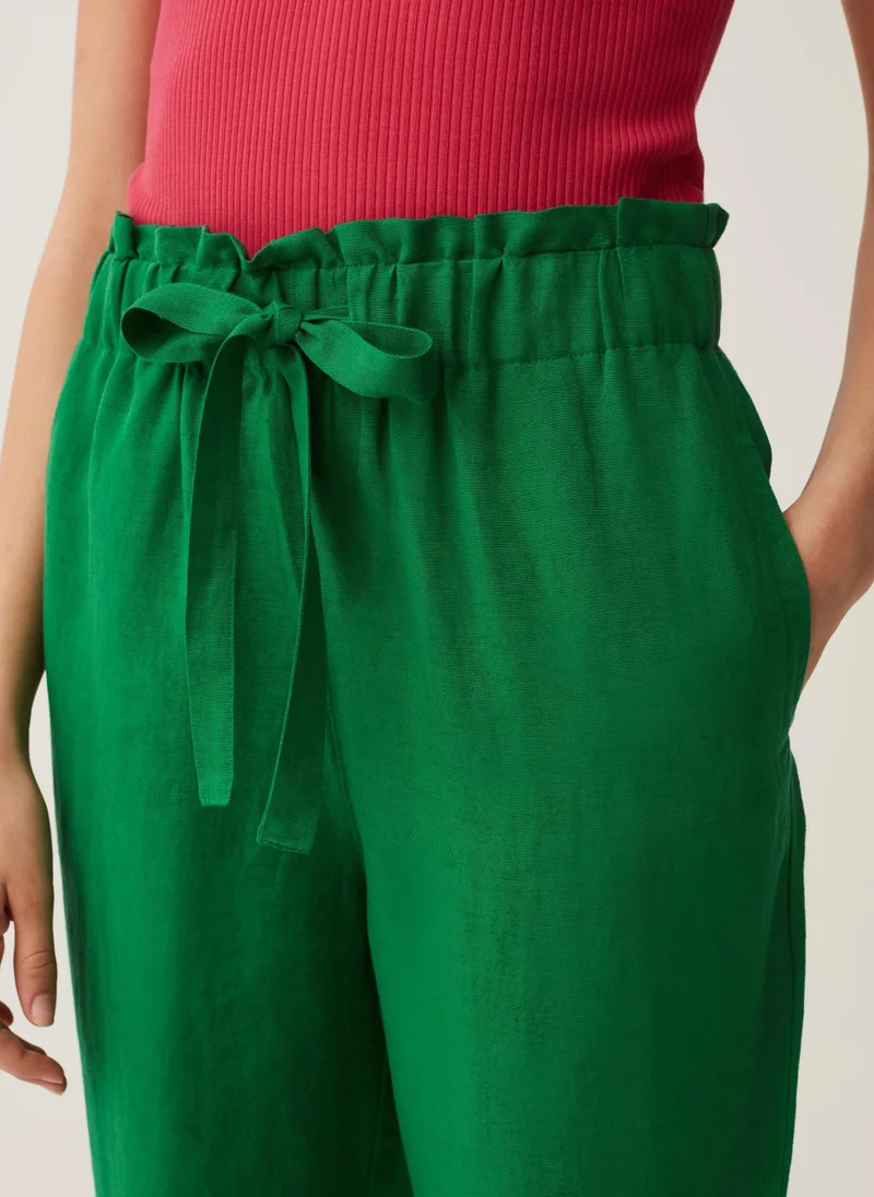 او في اس Ovs Paper Bag Trousers In Linen And Viscose